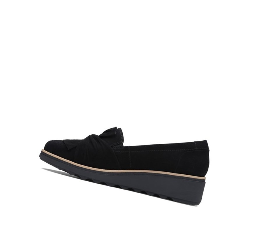 Buty Slip On Clarks Sharon Dasher Zamszowe Szerokie Fit Damskie Czarne | SNOYFT310