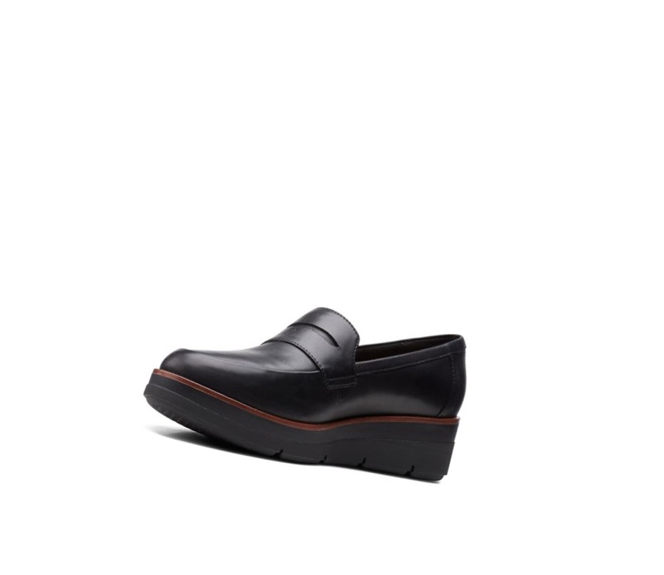 Buty Slip On Clarks Shaylin Step Skórzane Szerokie Fit Damskie Czarne | BPDCVX638