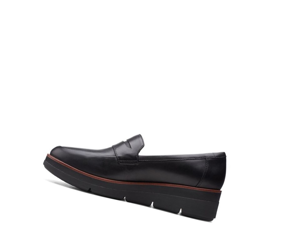 Buty Slip On Clarks Shaylin Step Skórzane Szerokie Fit Damskie Czarne | BPDCVX638