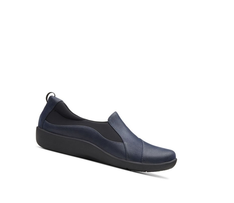 Buty Slip On Clarks Sillian Paz Szerokie Fit Damskie Granatowe | FRBCNZ425