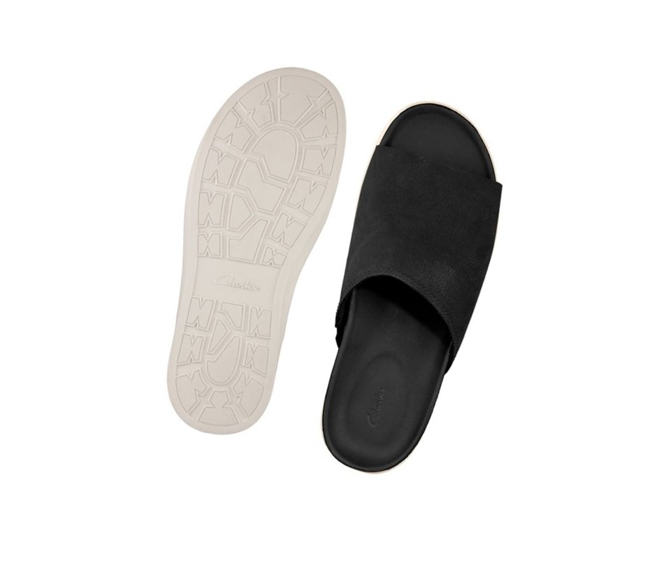 Buty Slip On Clarks Sunder Klapki Nubuck Skórzane Męskie Czarne | NQODEJ692