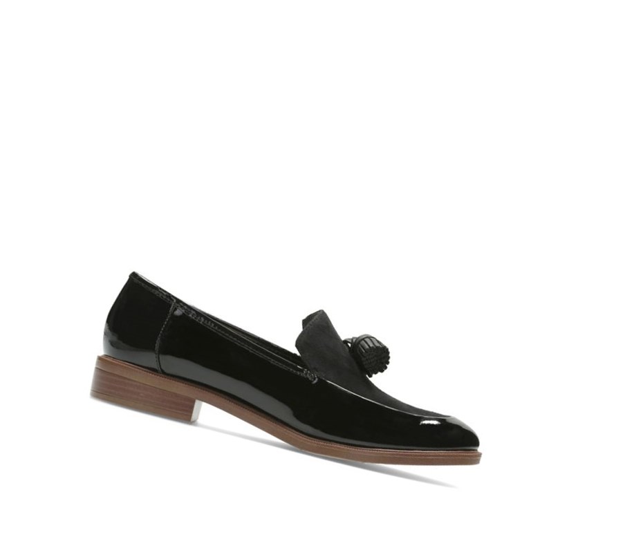 Buty Slip On Clarks Taylor Spring Lakierowana Zamszowe Szerokie Fit Damskie Czarne | PZEMWN346