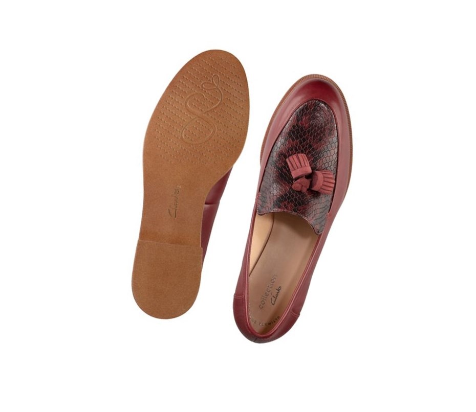 Buty Slip On Clarks Taylor Spring Skórzane Szerokie Fit Damskie Jasny Czerwone | FXONUG062