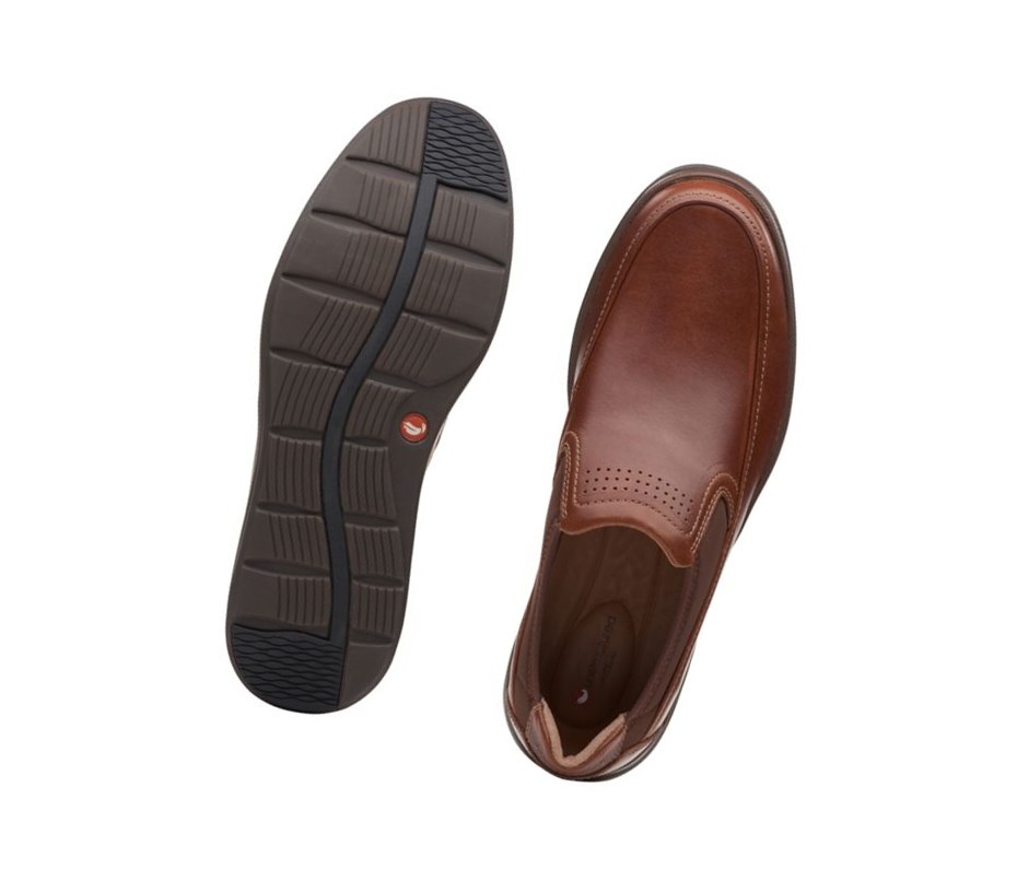 Buty Slip On Clarks Un Abode Go Skórzane Szerokie Fit Męskie Ciemny Brązowe | IAYBHR561