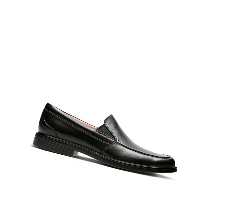 Buty Slip On Clarks Un Aldric Slip Skórzane Szerokie Fit Męskie Czarne | RVYXPE356