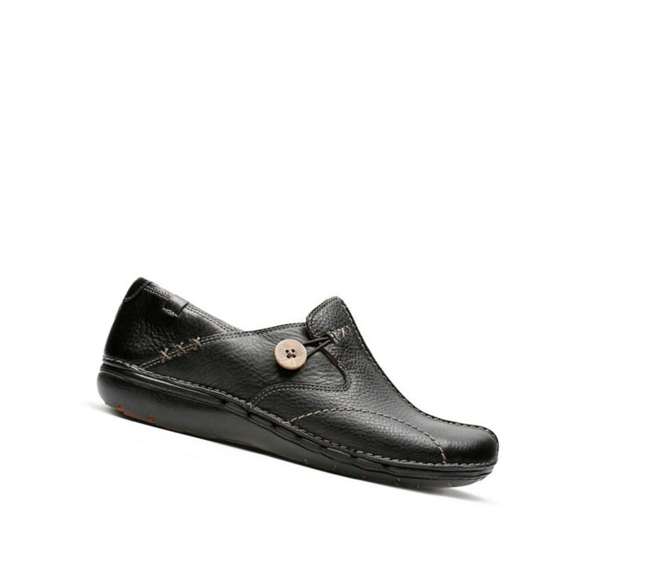 Buty Slip On Clarks Un Loop Skórzane Damskie Czarne | YAMFGE137