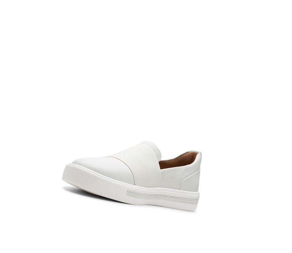 Buty Slip On Clarks Un Maui Step Skórzane Szerokie Fit Damskie Białe | UFHJGN346