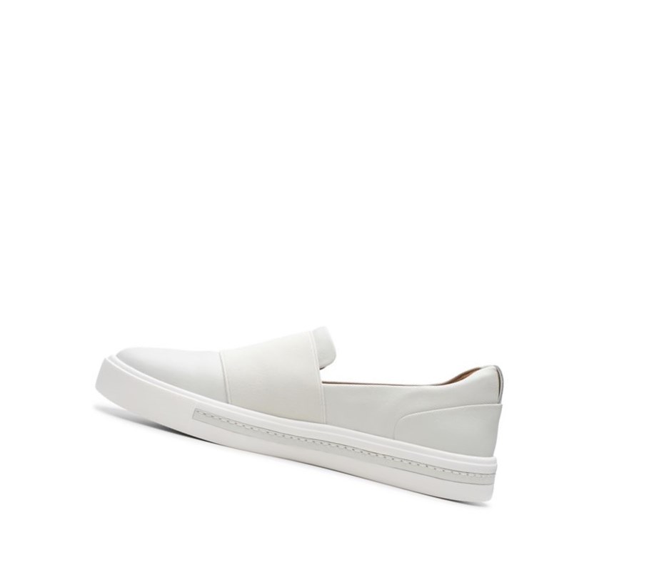 Buty Slip On Clarks Un Maui Step Skórzane Szerokie Fit Damskie Białe | UFHJGN346