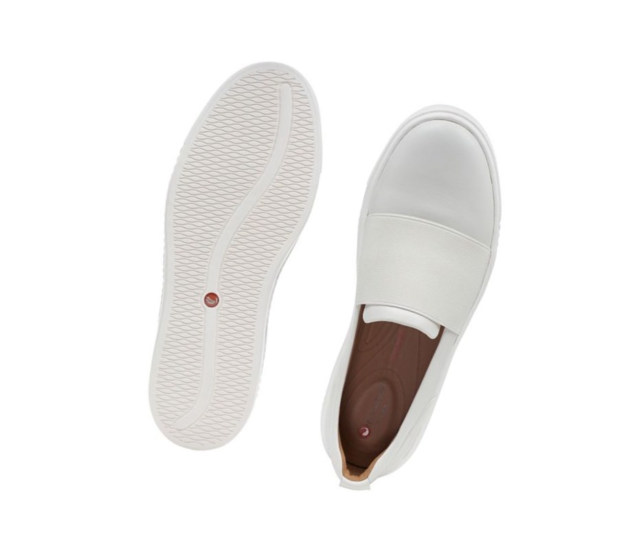 Buty Slip On Clarks Un Maui Step Skórzane Szerokie Fit Damskie Białe | UFHJGN346