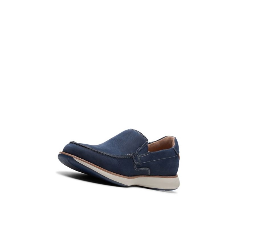 Buty Slip On Clarks Un Pilot Step Nubuck Skórzane Męskie Granatowe | VXONWJ480