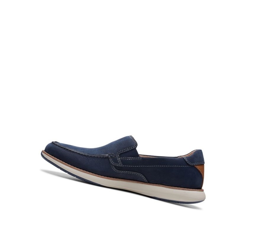 Buty Slip On Clarks Un Pilot Step Nubuck Skórzane Męskie Granatowe | VXONWJ480