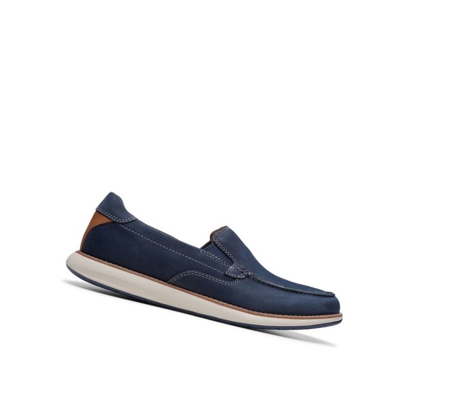 Buty Slip On Clarks Un Pilot Step Nubuck Skórzane Męskie Granatowe | VXONWJ480