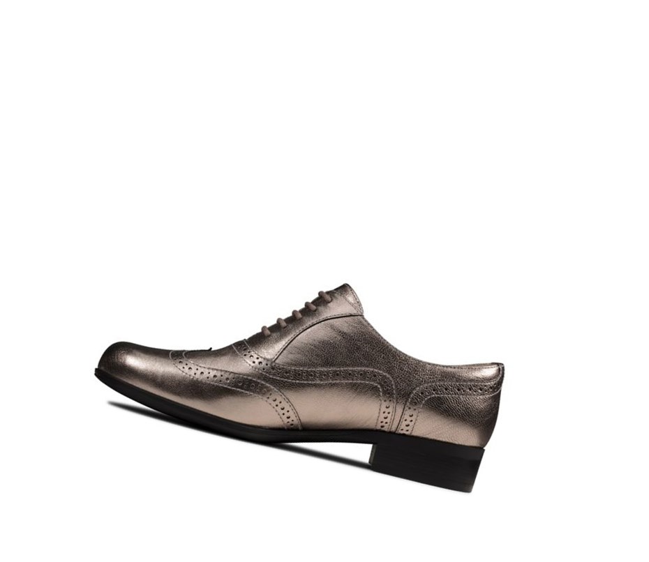 Buty Sznurowane Clarks Hamble Oak Skórzane Damskie Złote Metal | MVZPYK763