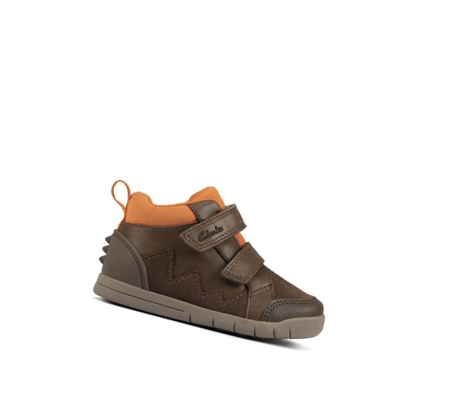 Buty do Chodzenia Clarks Rex Park Skórzane Dziewczynka Khaki | QRSZMO209