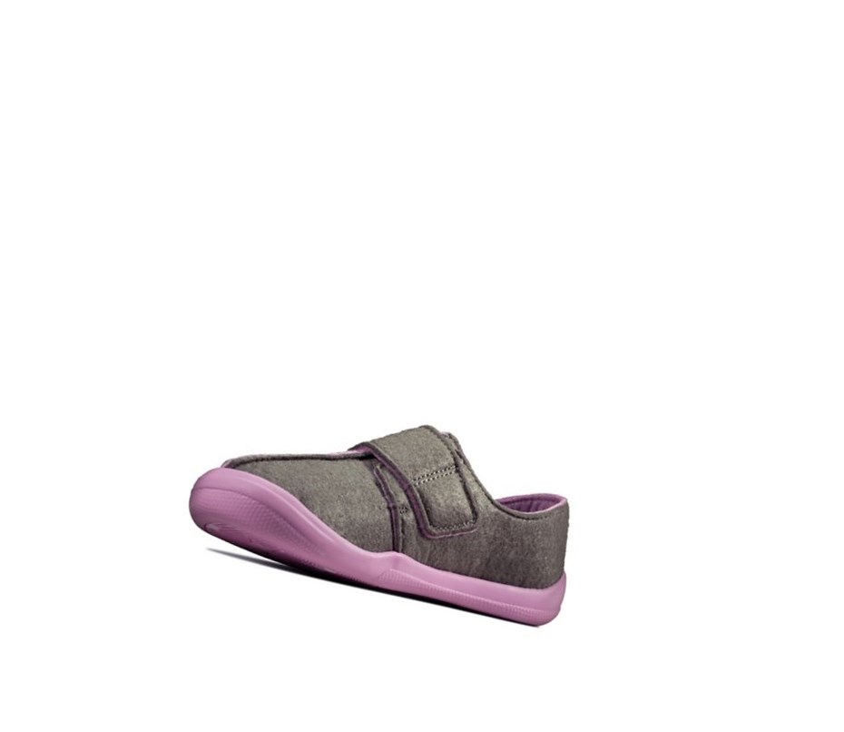 Kapcie Clarks Yin Spark Felt Dziewczynka Szare | IPDWCN341