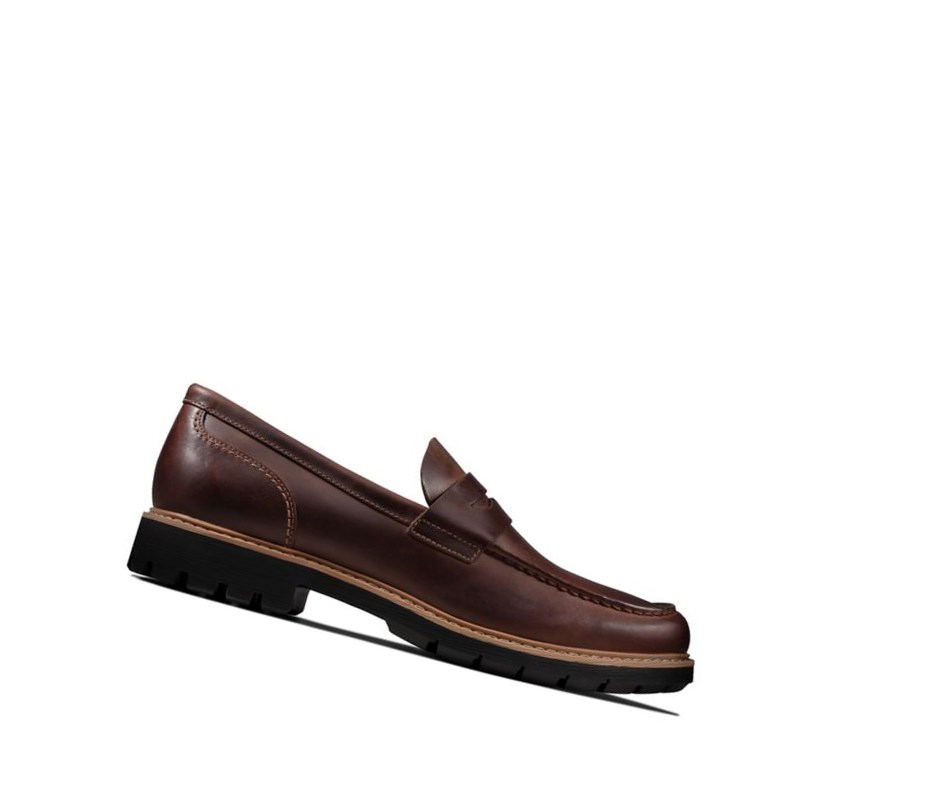 Loafersy Clarks Batcombe Edge Skórzane Męskie Ciemny Brązowe | RJNIXT935