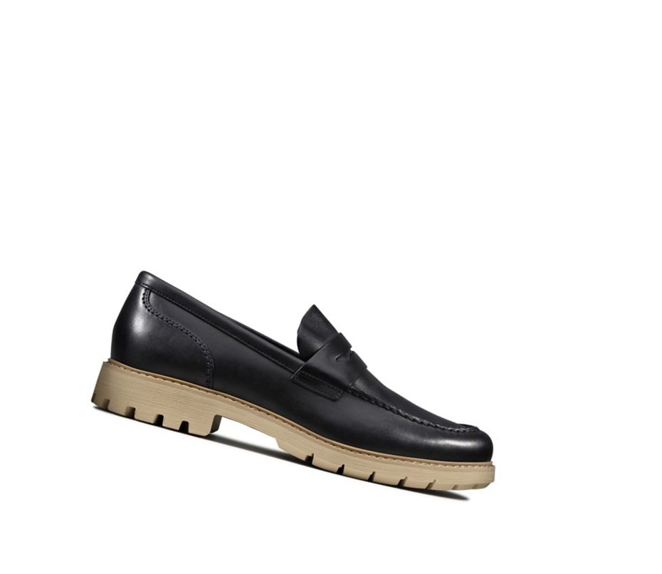 Loafersy Clarks Batcombe Edge Skórzane Męskie Granatowe | YINQRO625