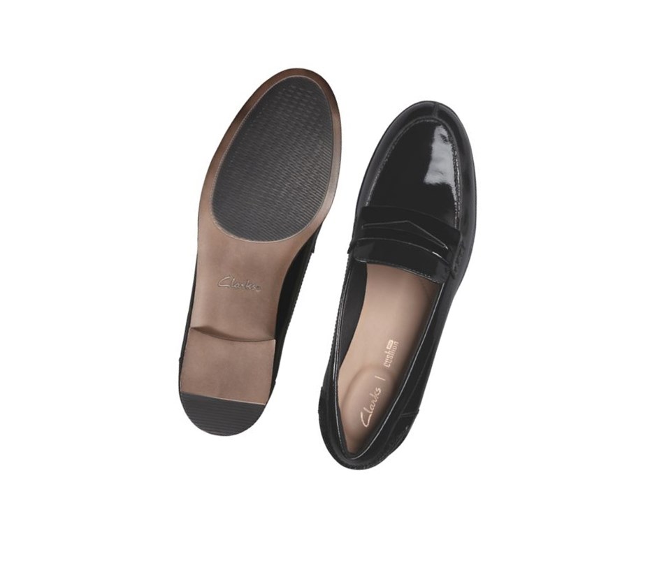 Loafersy Clarks Hamble Lakierowana Skórzane Damskie Czarne | TAVFCX462