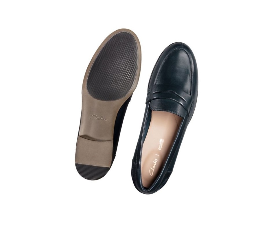 Loafersy Clarks Hamble Skórzane Damskie Granatowe | SORVXB247