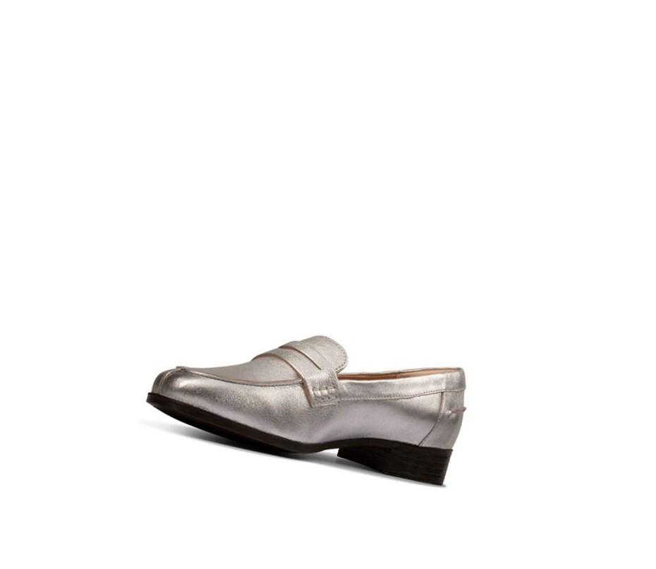 Loafersy Clarks Hamble Skórzane Damskie Srebrne Metal | XCDVKU751