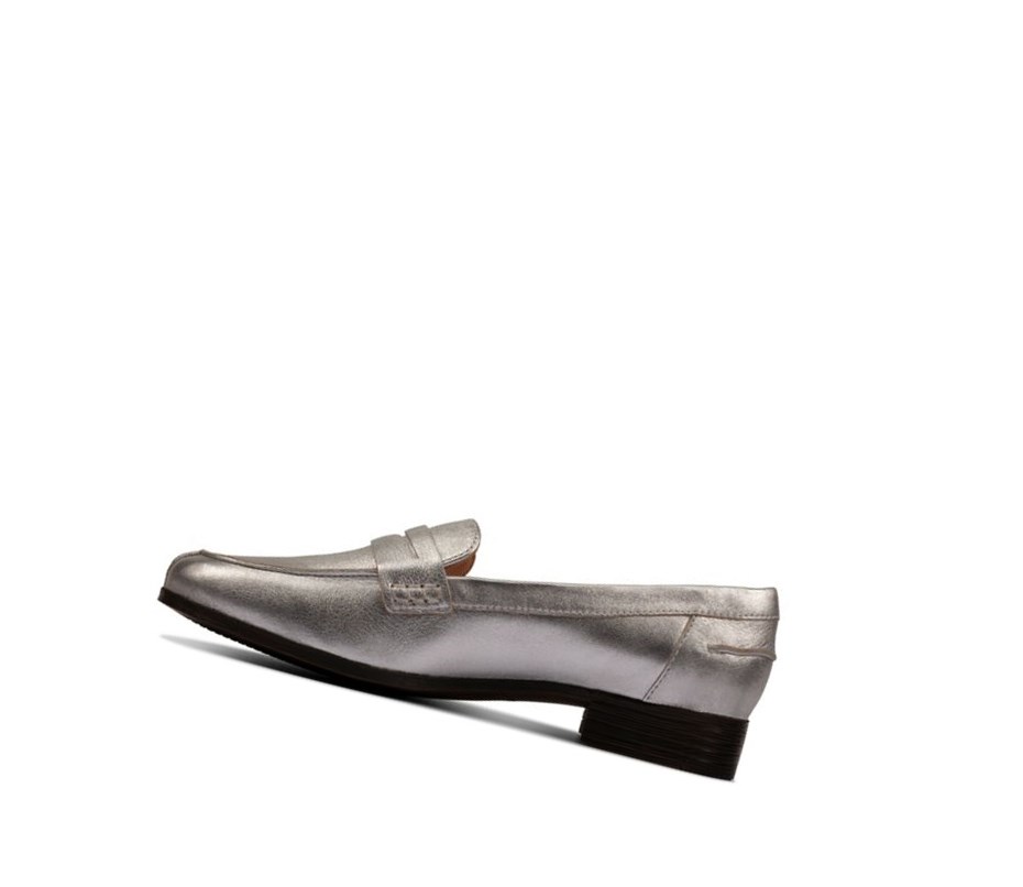 Loafersy Clarks Hamble Skórzane Damskie Srebrne Metal | XCDVKU751