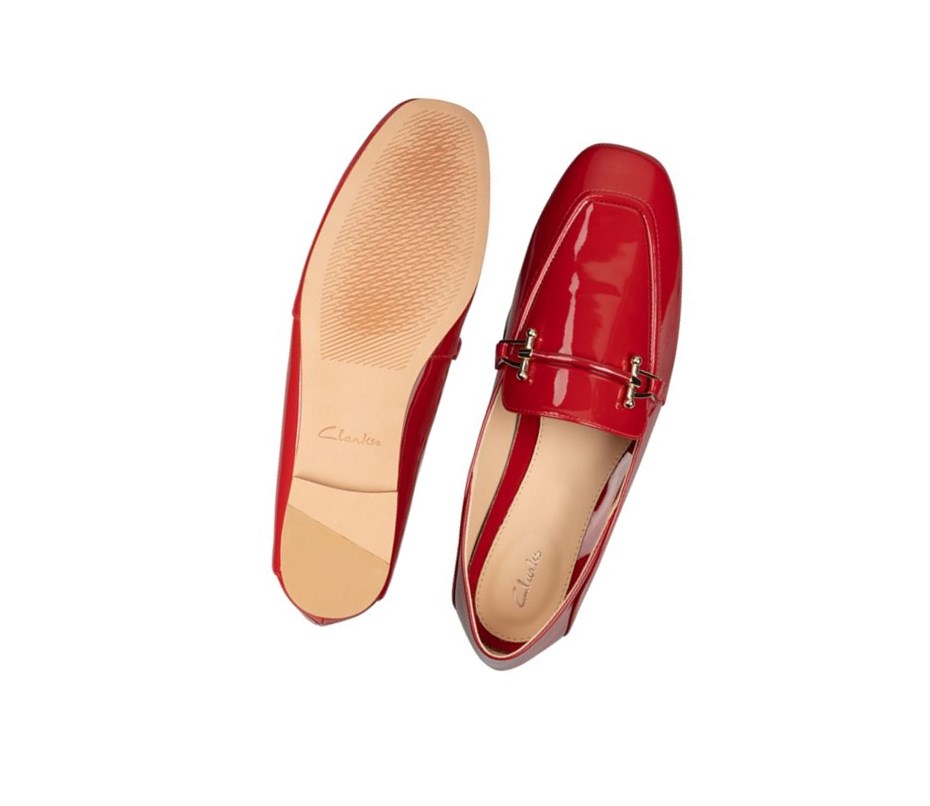 Loafersy Clarks Pure 2 Lakierowana Skórzane Damskie Czerwone | WXIBMC365