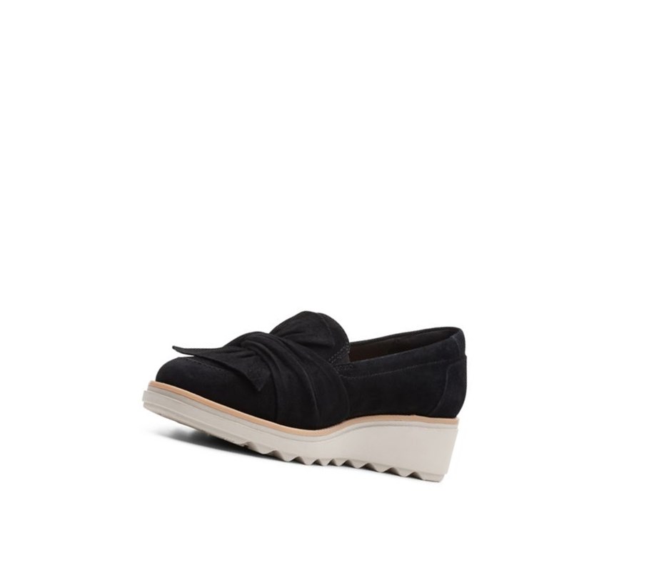 Loafersy Clarks Sharon Dasher Zamszowe Damskie Czarne | HIFDME601