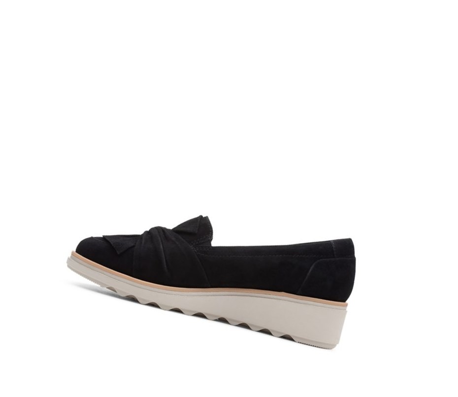 Loafersy Clarks Sharon Dasher Zamszowe Damskie Czarne | HIFDME601