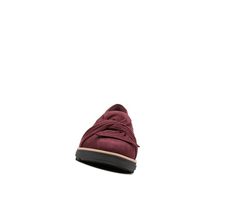 Loafersy Clarks Sharon Dasher Zamszowe Szerokie Fit Damskie Bordowe | JFMHCU753