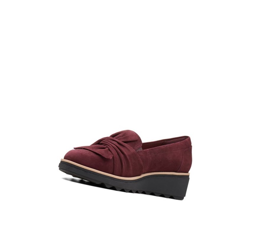 Loafersy Clarks Sharon Dasher Zamszowe Szerokie Fit Damskie Bordowe | JFMHCU753