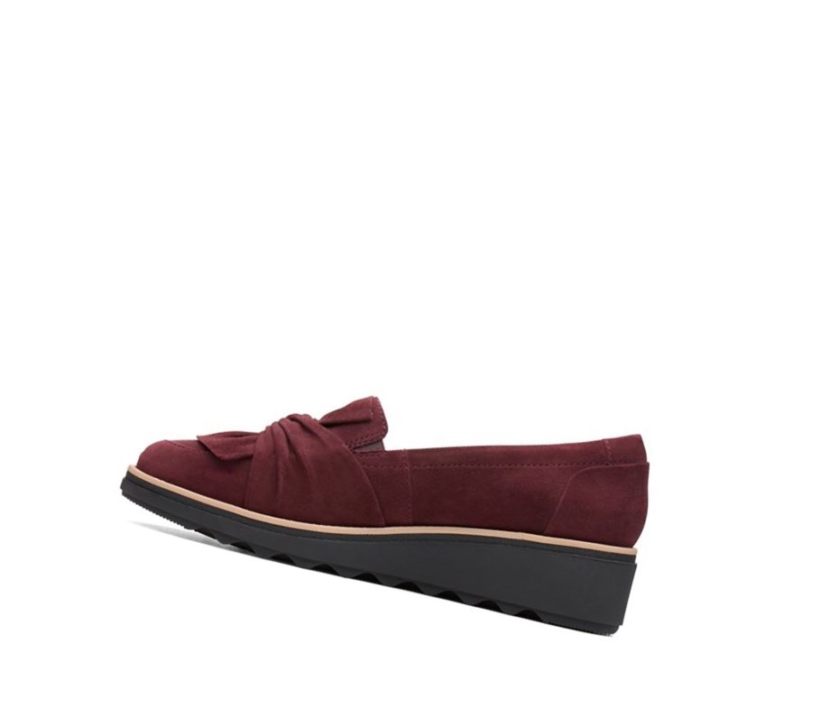 Loafersy Clarks Sharon Dasher Zamszowe Szerokie Fit Damskie Bordowe | JFMHCU753