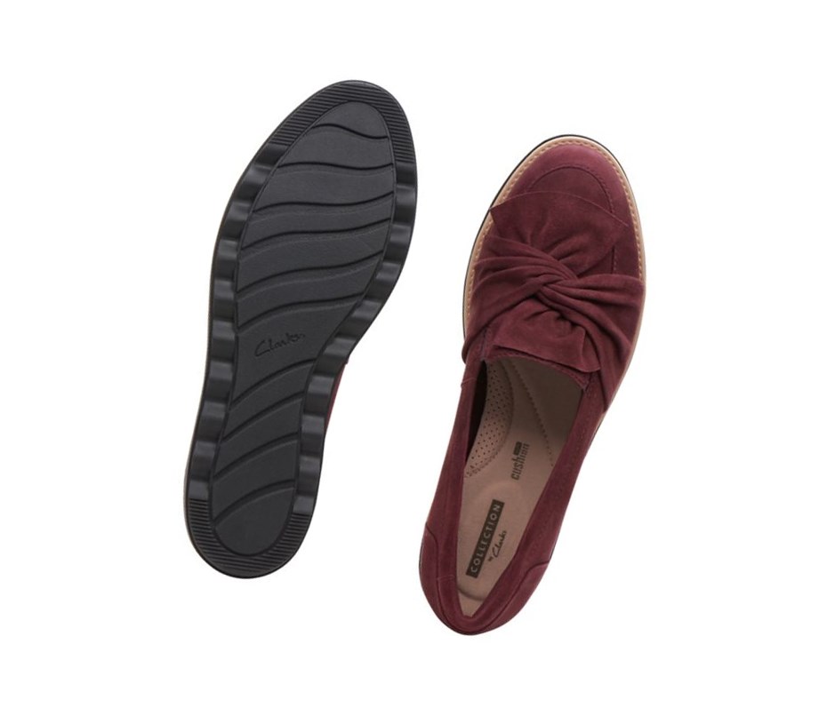 Loafersy Clarks Sharon Dasher Zamszowe Szerokie Fit Damskie Bordowe | JFMHCU753