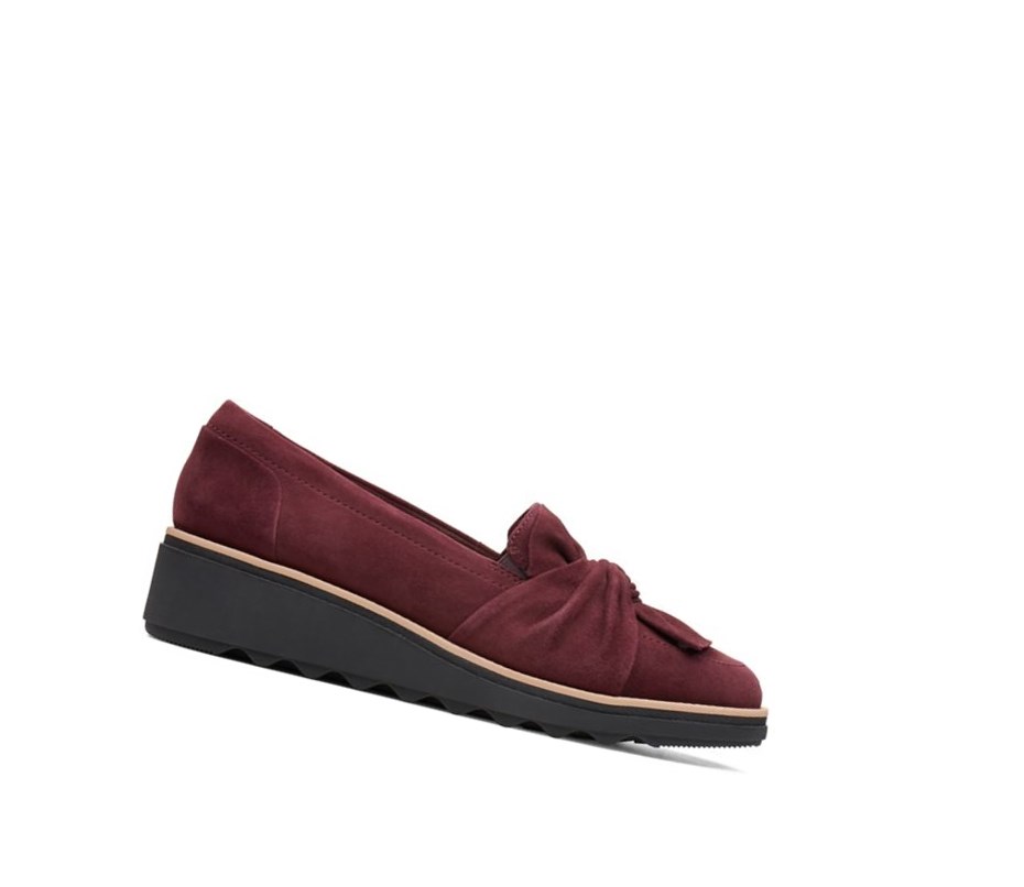 Loafersy Clarks Sharon Dasher Zamszowe Szerokie Fit Damskie Bordowe | JFMHCU753