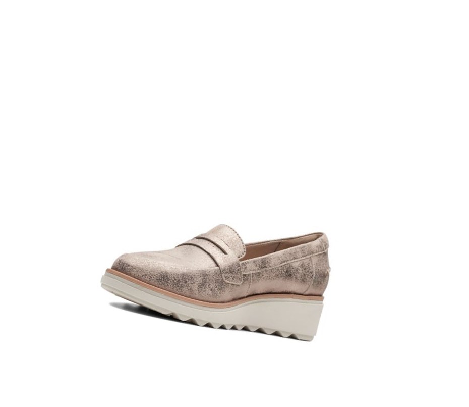 Loafersy Clarks Sharon Ranch Zamszowe Damskie Srebrne Metal | KODUWS398