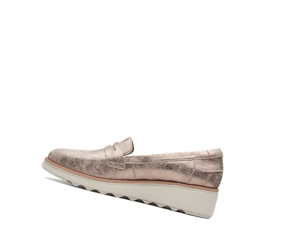 Loafersy Clarks Sharon Ranch Zamszowe Damskie Srebrne Metal | KODUWS398