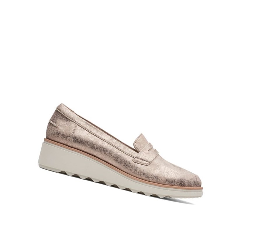 Loafersy Clarks Sharon Ranch Zamszowe Damskie Srebrne Metal | KODUWS398