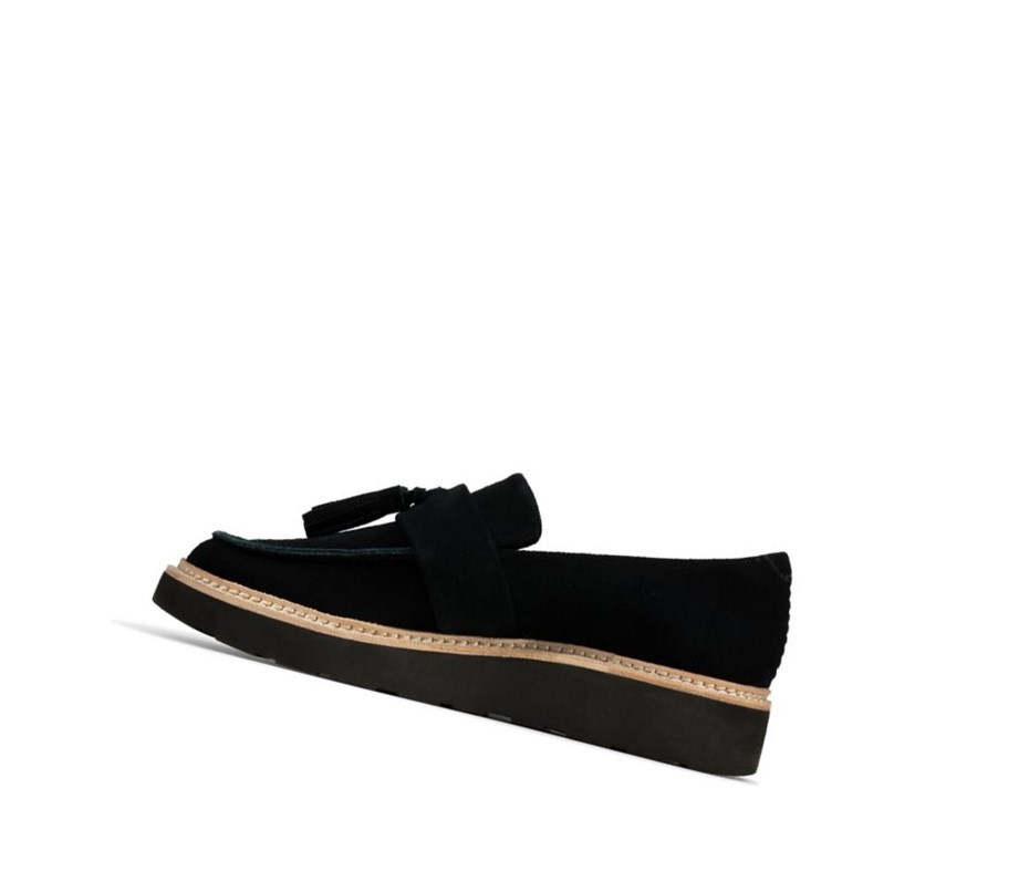 Loafersy Clarks Trace Tassel Zamszowe Damskie Czarne | FNMSAV628