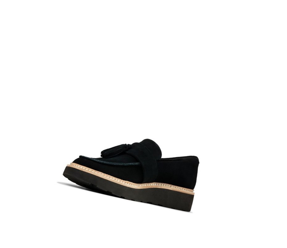 Loafersy Clarks Trace Tassel Zamszowe Damskie Czarne | NRZLOH728