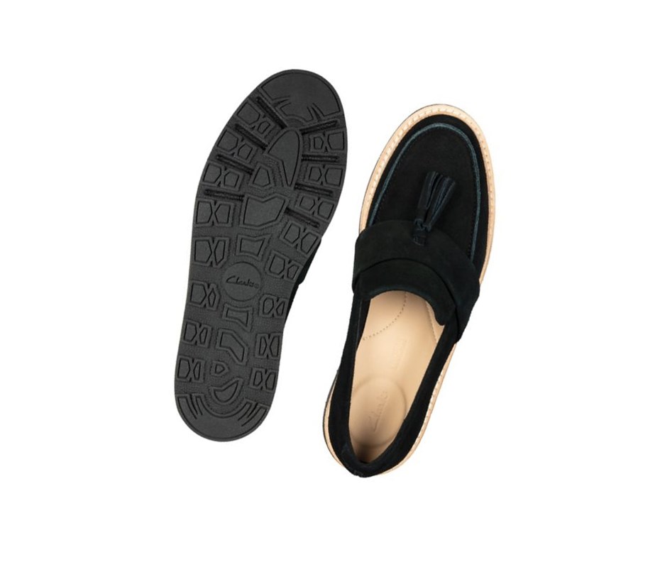 Loafersy Clarks Trace Tassel Zamszowe Damskie Czarne | NRZLOH728