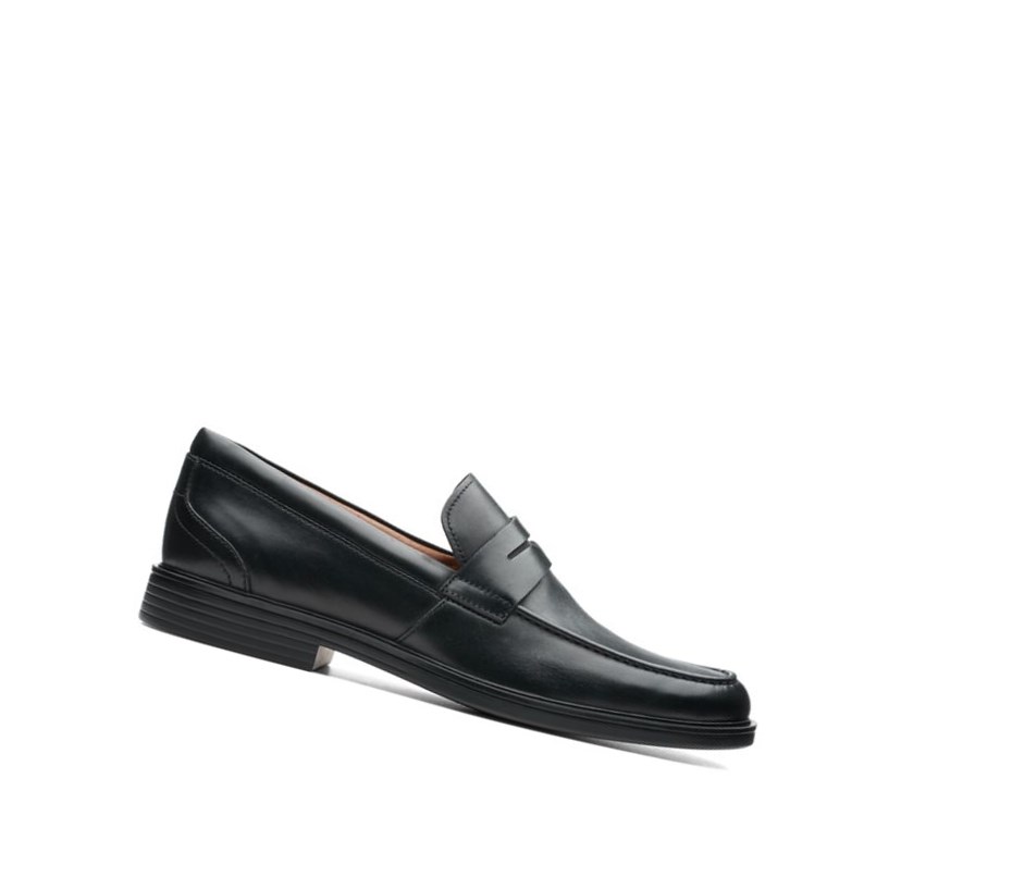 Loafersy Clarks Un Aldric Step Skórzane Męskie Czarne | FQSKGL265