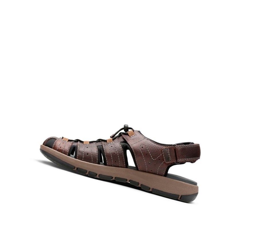 Sandały Casual Clarks Brixby Cove Skórzane Męskie Ciemny Brązowe | QMRIUN835