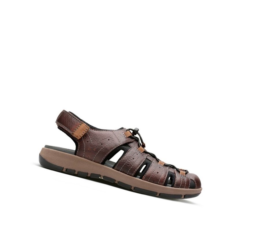 Sandały Casual Clarks Brixby Cove Skórzane Męskie Ciemny Brązowe | QMRIUN835