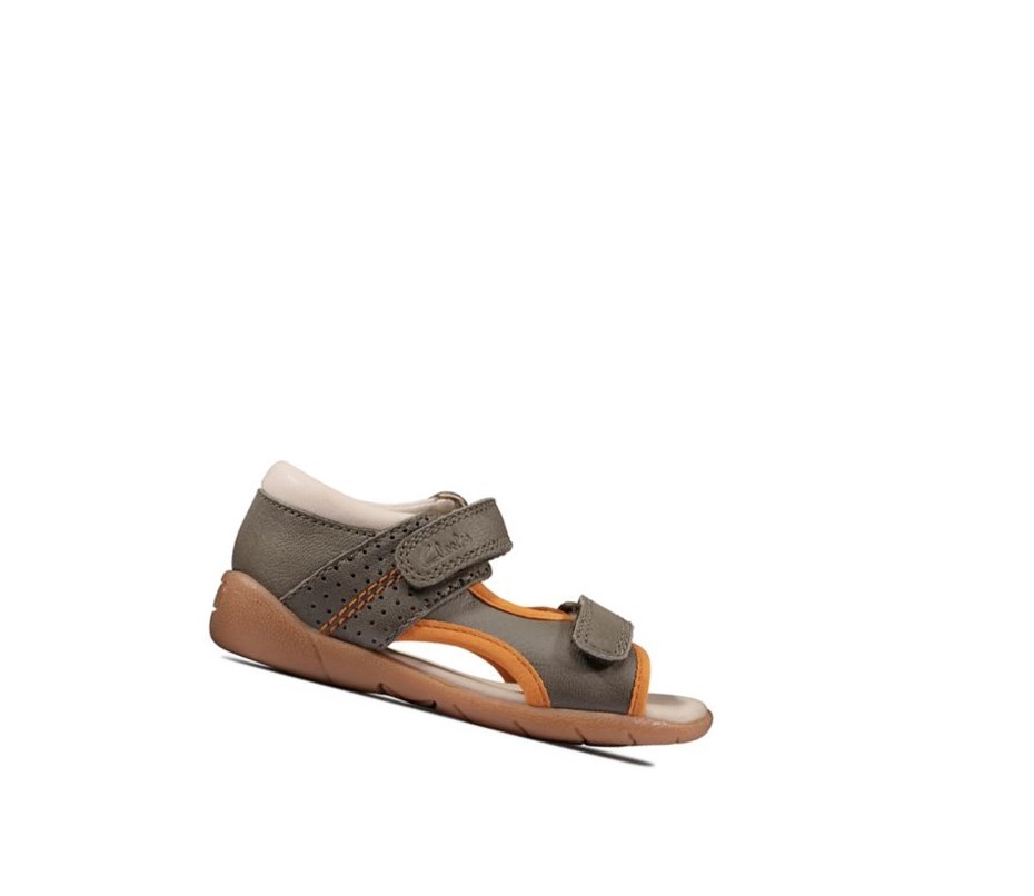 Sandały Casual Clarks Zora Spirit Skórzane Chłopięce Khaki | ABMLKN264