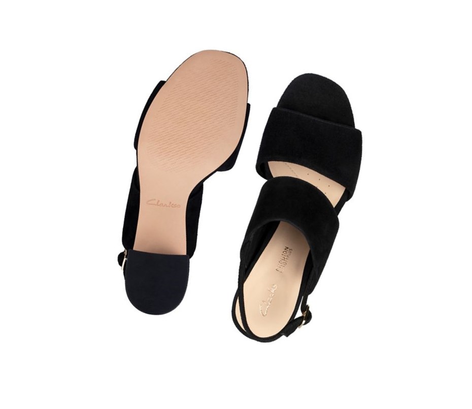 Sandały na Obcasie Clarks Sheer 55 Sling Zamszowe Damskie Czarne | UAVLBQ049