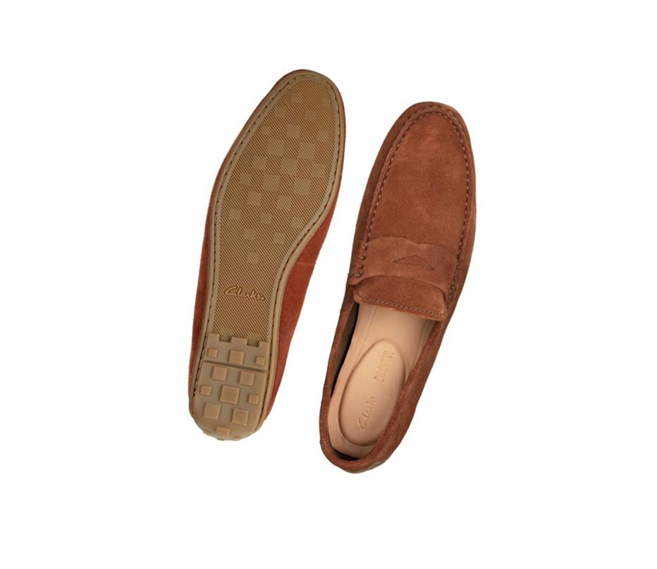 Slip On & Loafersy Clarks Reazor Penny Zamszowe Męskie Brązowe | ULIAKD357