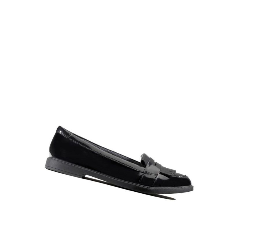 Slip On & Loafersy Clarks Scala Bright Lakierowana Skórzane Dziewczynka Czarne | ZKYUWT526