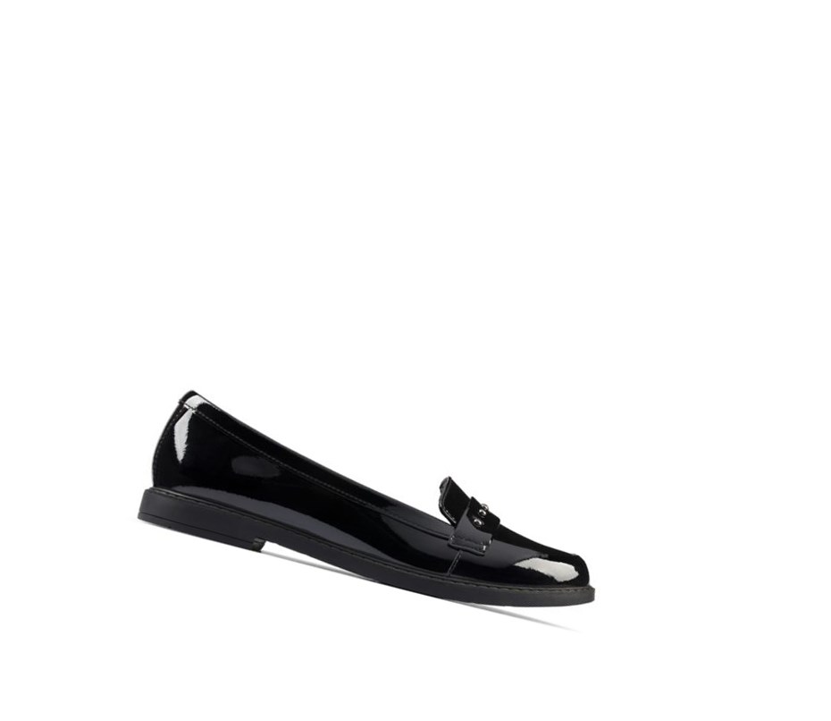 Slip On & Loafersy Clarks Scala Walk Lakierowana Skórzane Dziewczynka Czarne | GYHRPN752