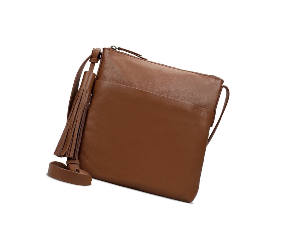 Torba Crossbody Clarks Topsham Shine Skórzane Damskie Brązowe | RXUTCW563