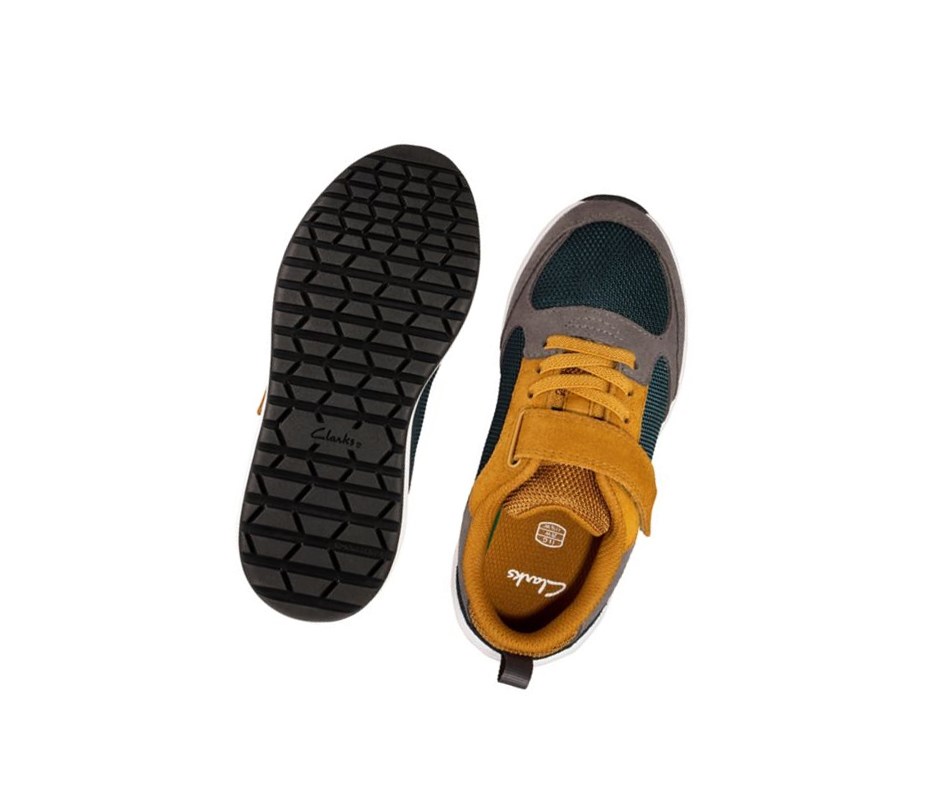 Trampki Clarks Aeon Flex Tekstylne Chłopięce Ciemny Szare Żółte | ZYHESK253