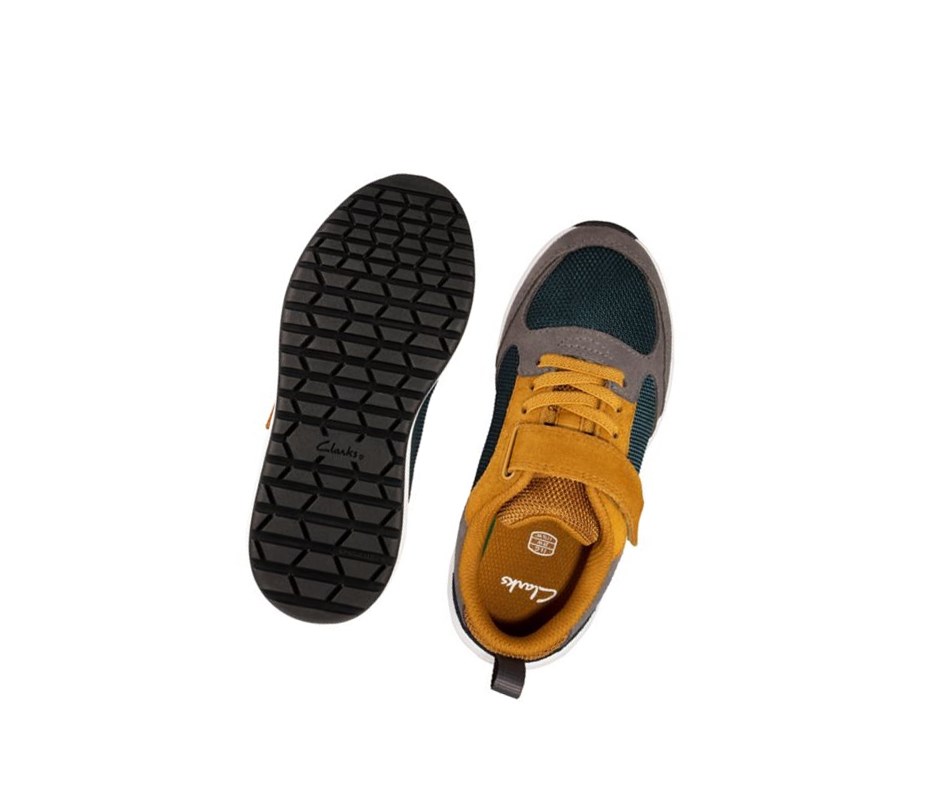 Trampki Clarks Aeon Flex Tekstylne Dziewczynka Ciemny Szare Żółte | JUXVNP258